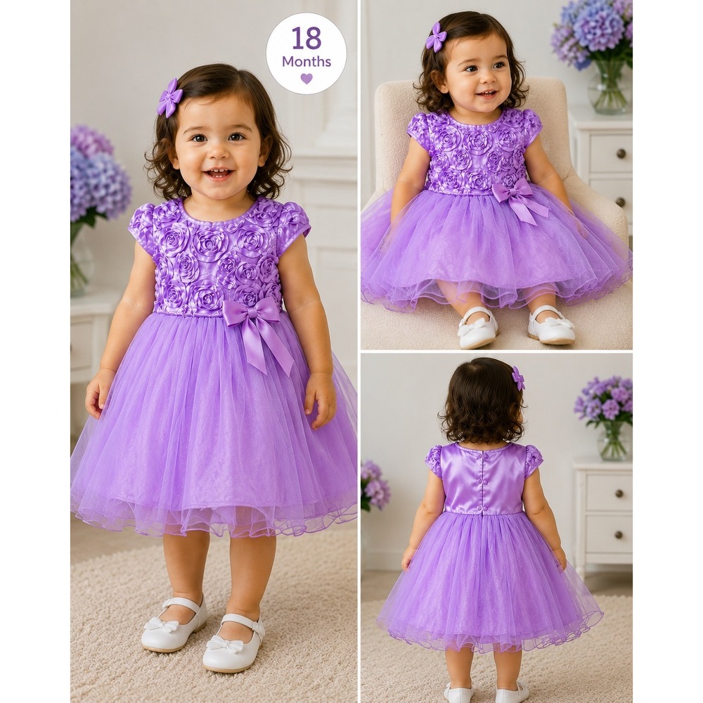 Rosette Tulle Party Dress Toddler 18M Purple Satin Floral Bow